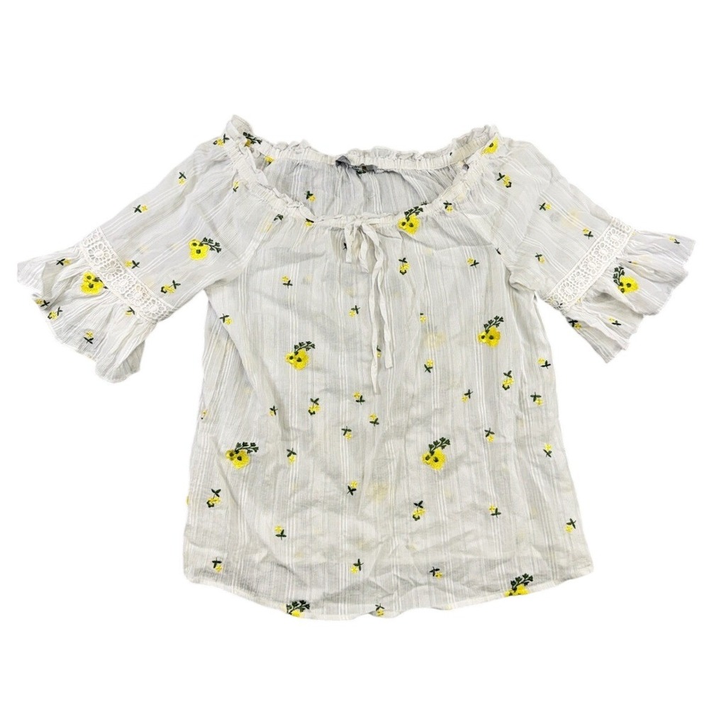 Marc New York Andrew Marc Floral Embroidered Off Shoulder Blouse White Small